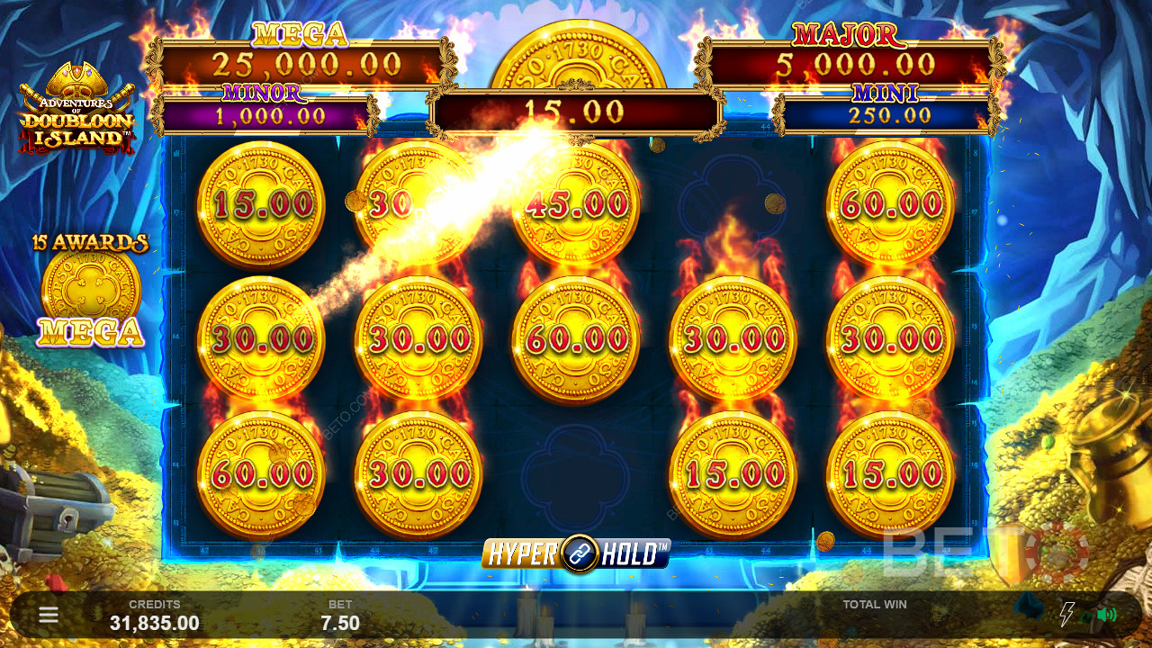 Получение мега-приза в игре Adventures Of Doubloon Island