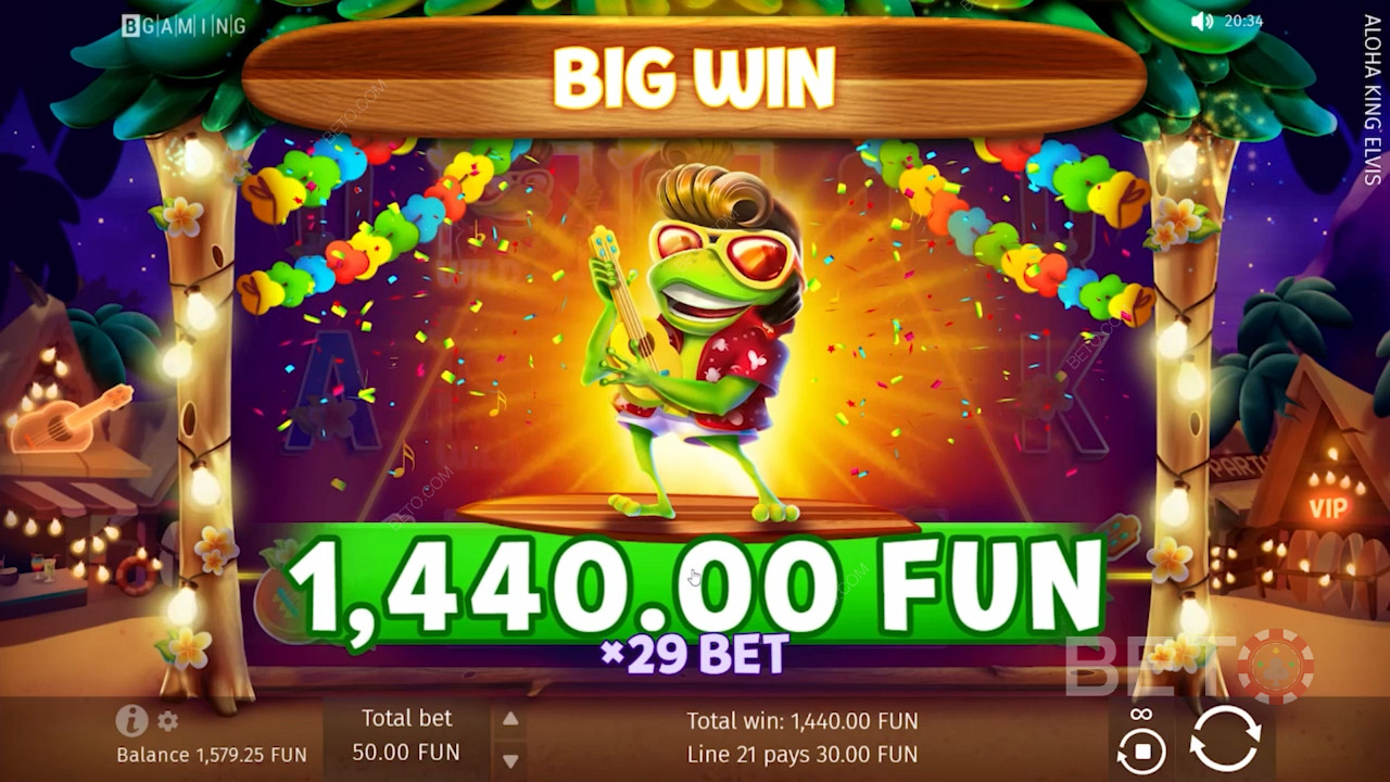 Выигрыш высокой выплаты на Aloha King Elvis