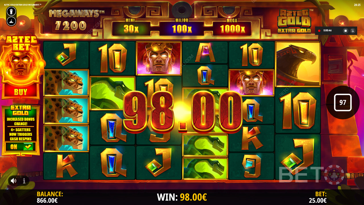 Достойный выигрыш в онлайн слоте Aztec Gold Extra Gold Megaways