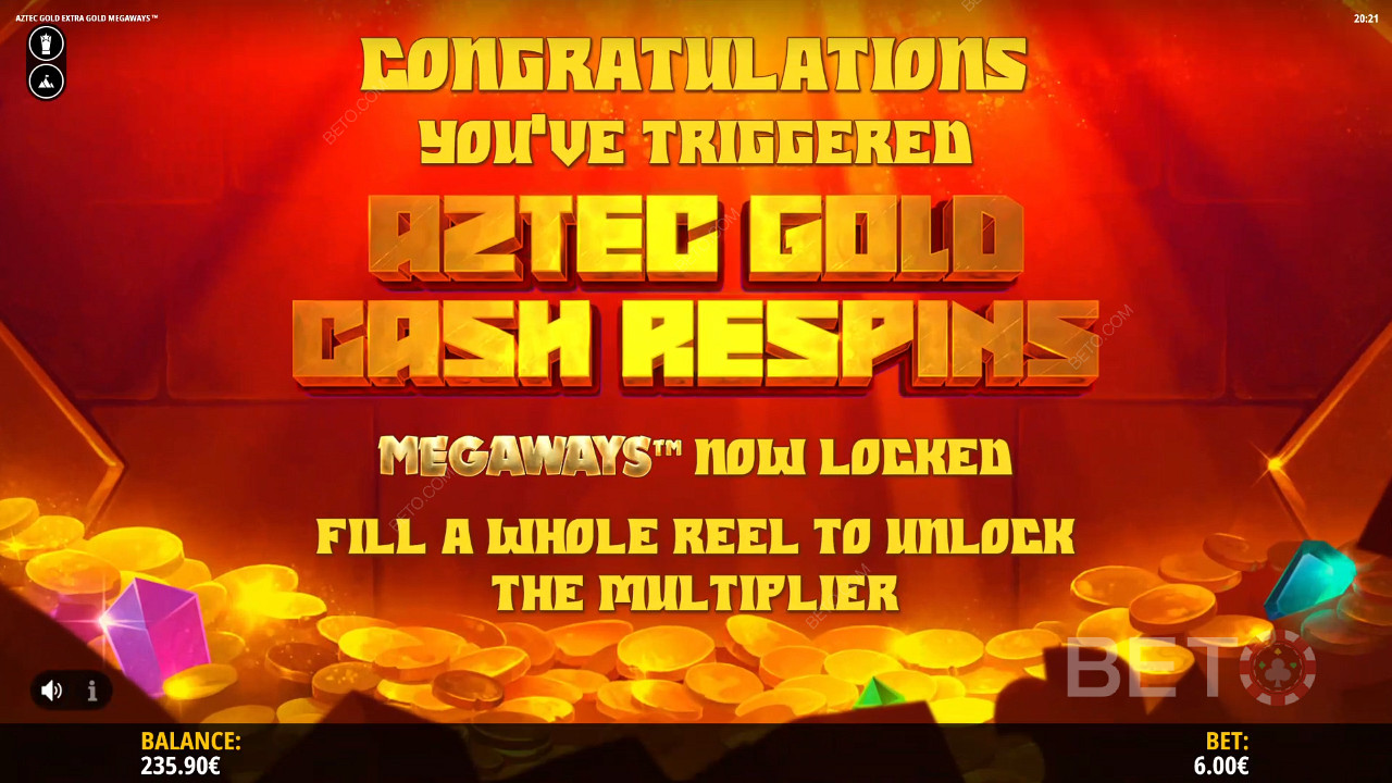Запуск Aztec Gold Cash Respins при появлении 5 скаттеров