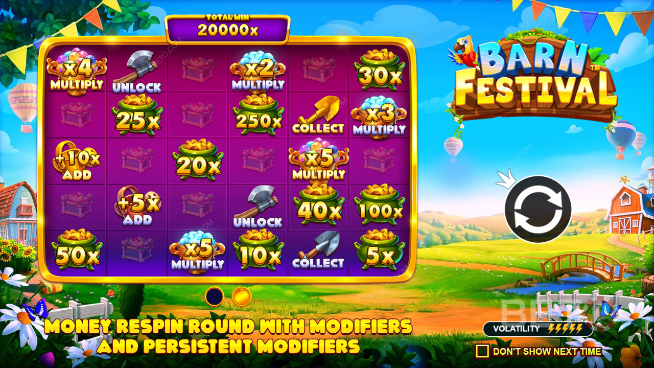 Функция Respins и специальные символы в слоте Barn Festival