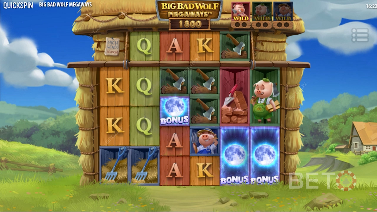 Высадите 3 скаттера, чтобы запустить бесплатные вращения в слоте Big Bad Wolf Megaways