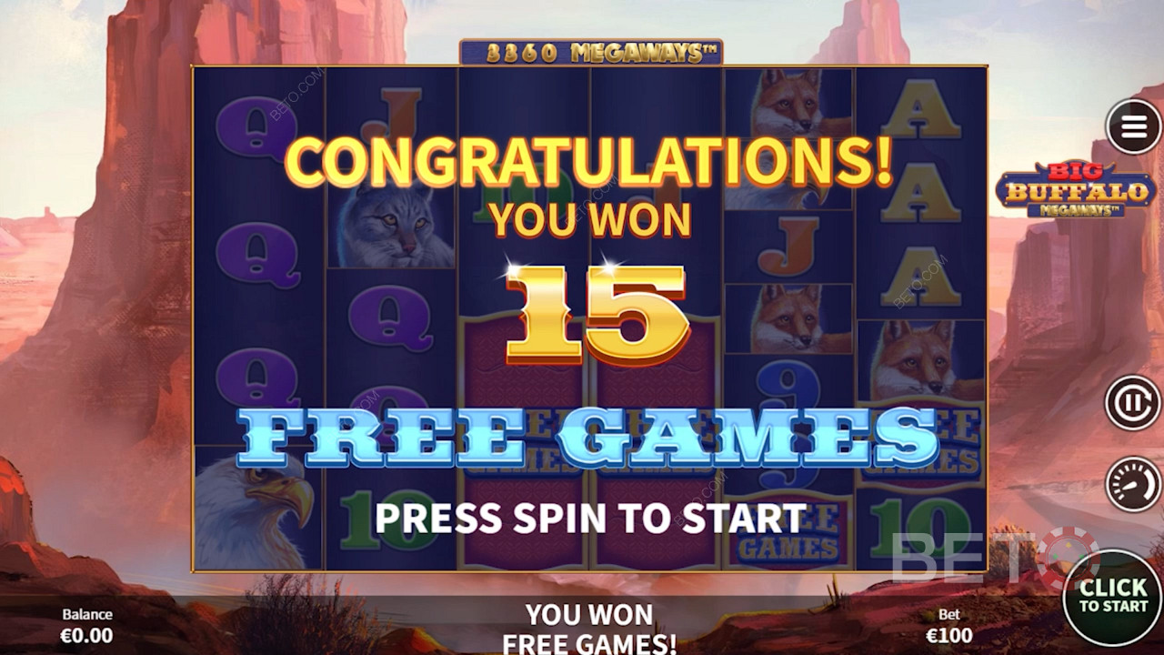 Вознаграждающий бонусный раунд Free Spins в Big Buffalo Megaways