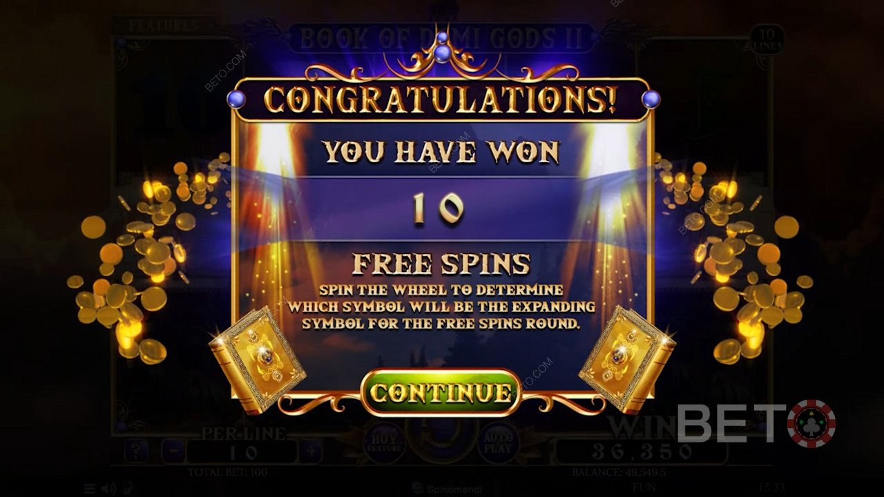 Модификатор загруженного бонуса Free Spins игры Book Of Demi Gods 2