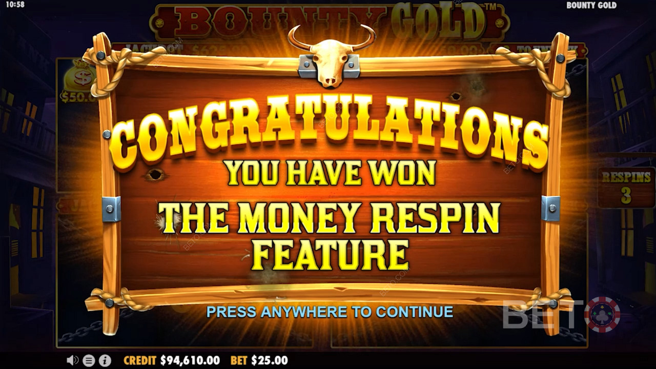 Выигрыш бесплатных вращений в игре Bounty Gold