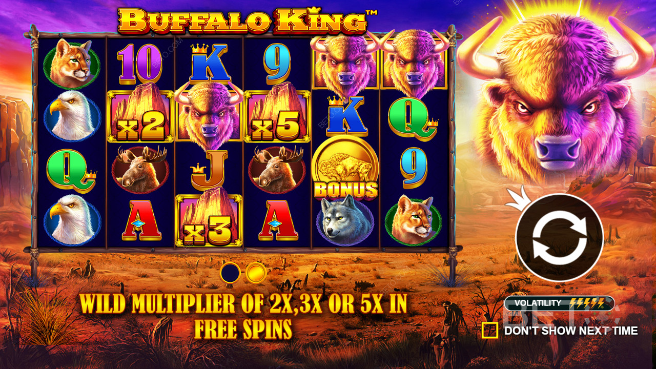 Дикие символы могут иметь множители 2x, 3x или 5x в игре Buffalo King