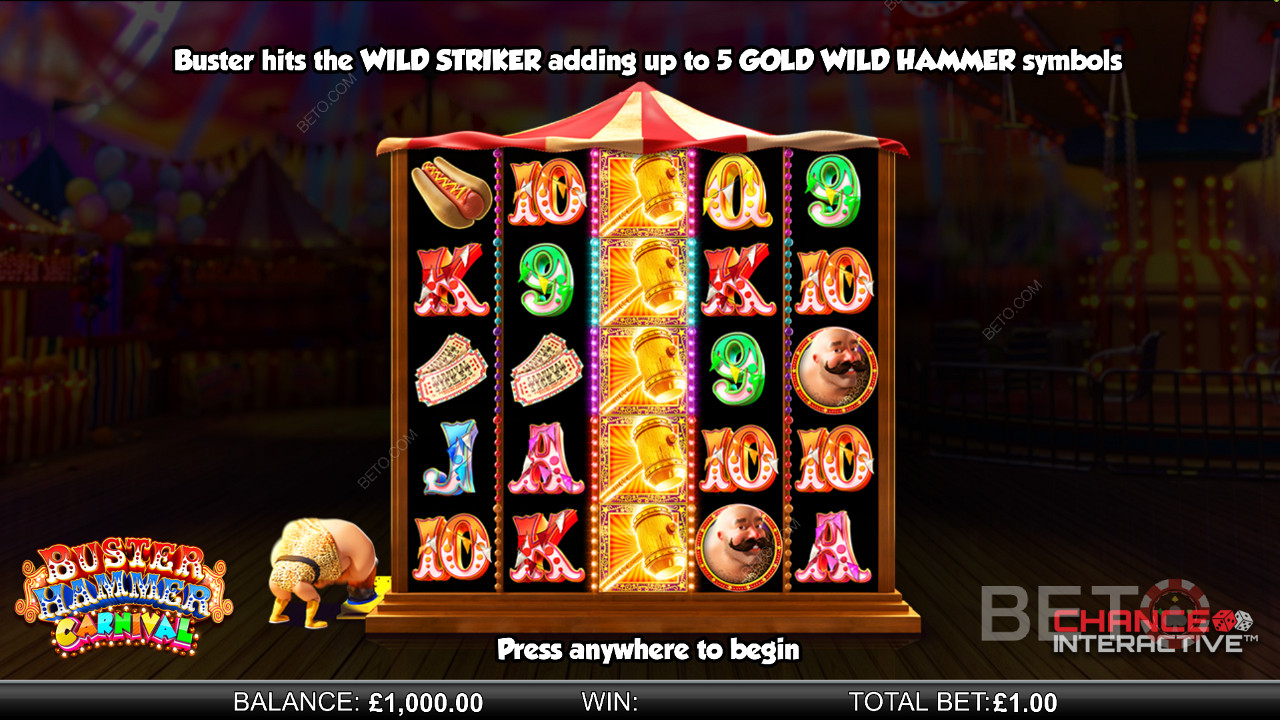 Наслаждайтесь функцией Wild Striker в онлайн слоте Buster Hammer Carnival