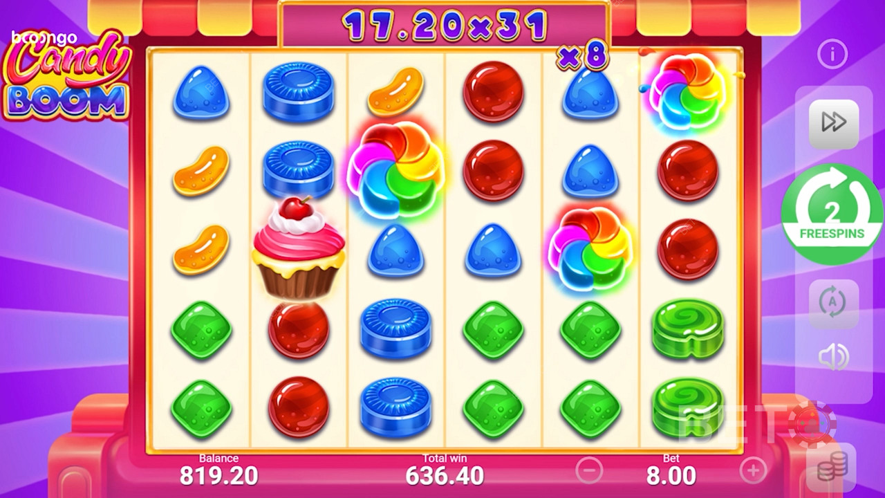 Широкая сетка для кластерных побед в игре Candy Boom