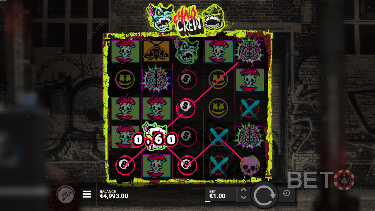 Для получения выигрыша в слоте Chaos Crew высаживайте от 3 до 5 одинаковых символов