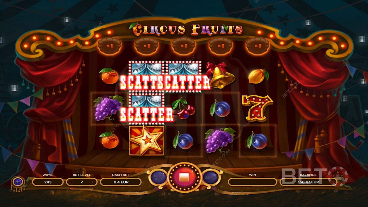 Приземление символов разброса в Circus Fruits