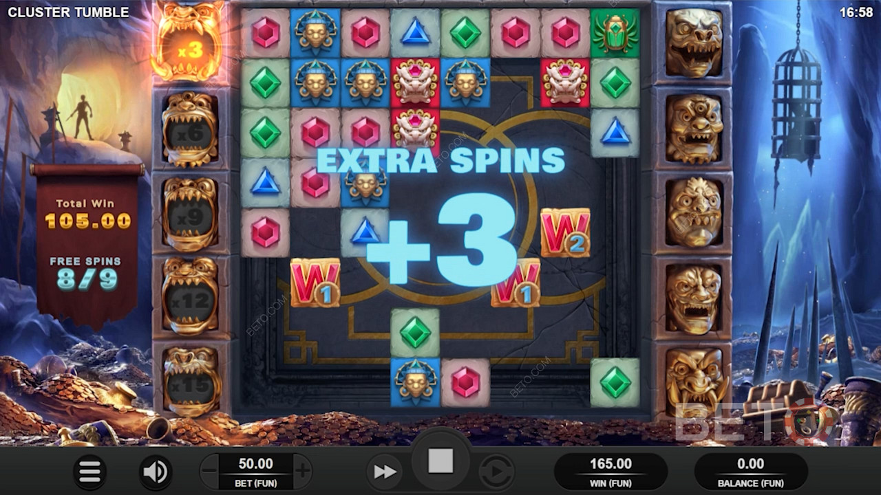 Высадите еще 1 символ Scatter во время раунда Free Spins и получите еще 3 бонусных спина