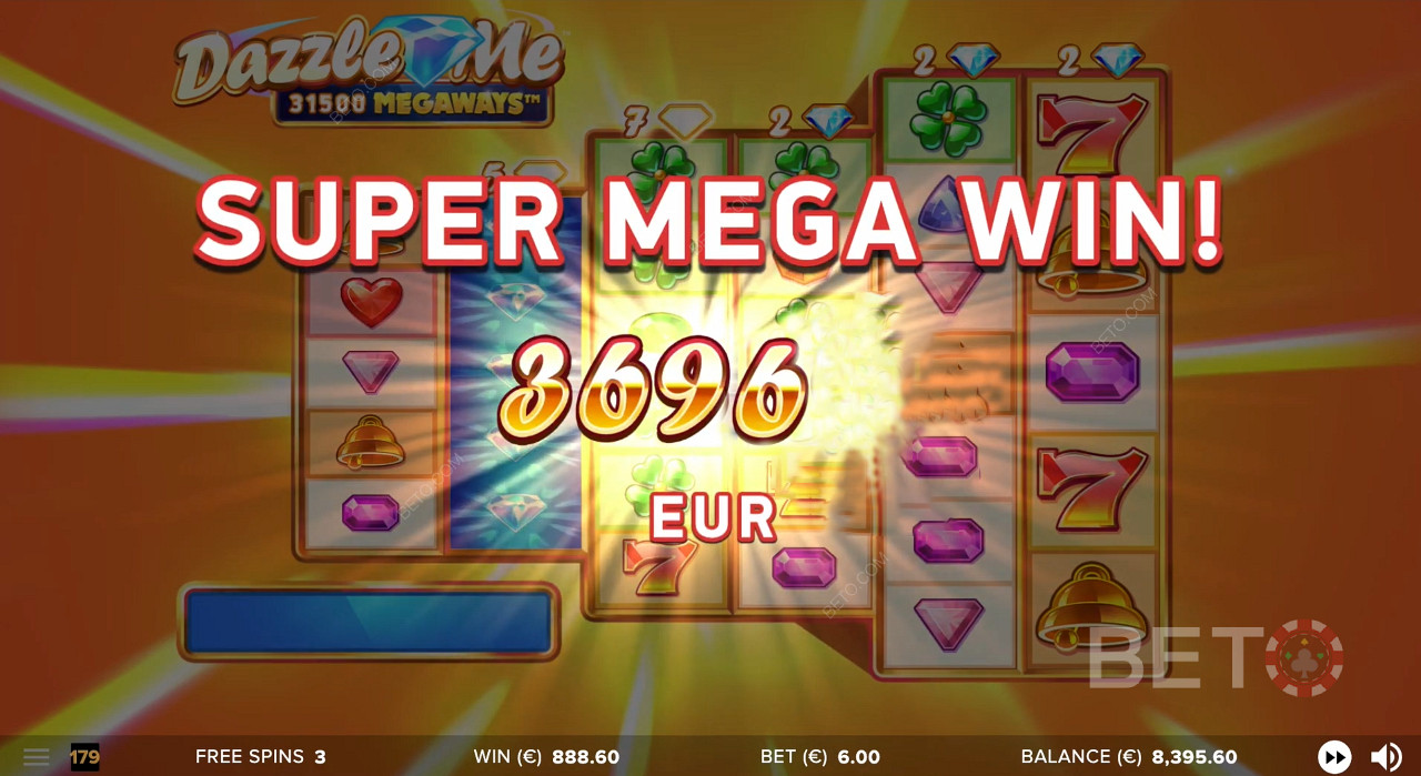 Получение супер-мега выигрыша в Dazzle Me Megaways