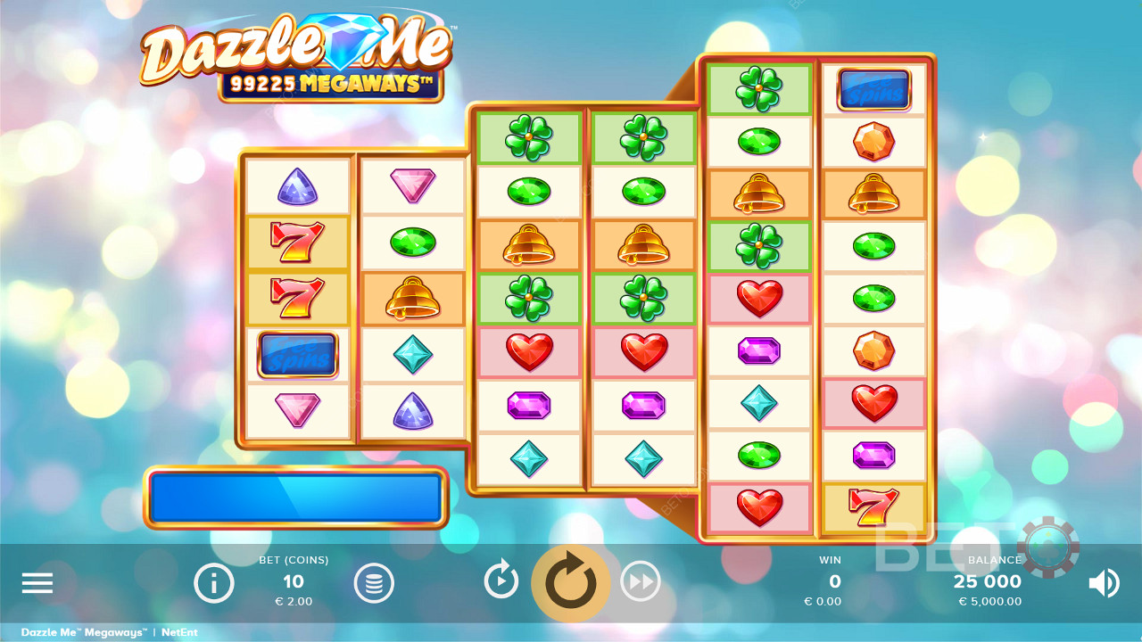 Структура барабанов в Dazzle Me Megaways