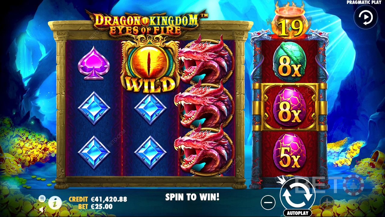 Прогрессивная функция в действии в Dragon Kingdom: Огненные глаза онлайн слот