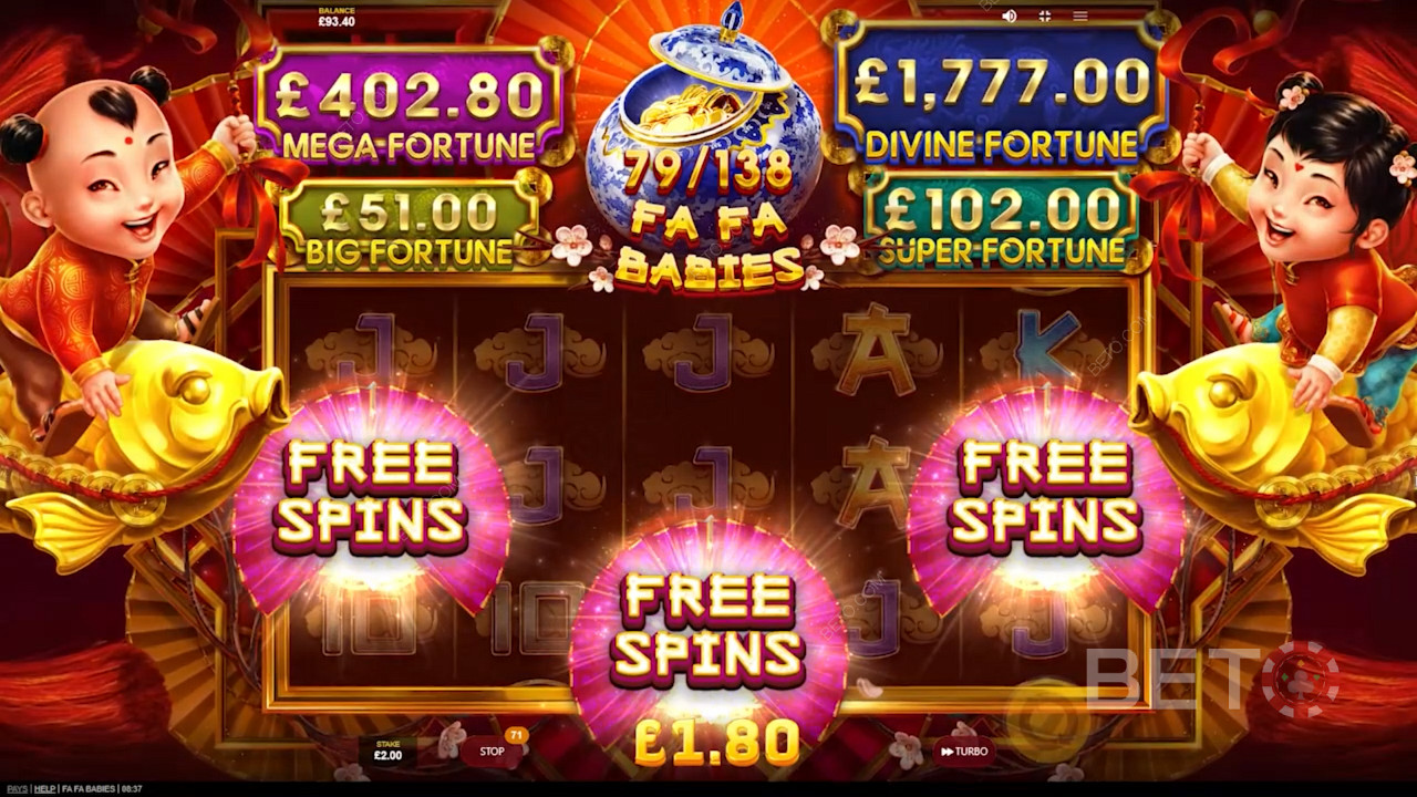 Играйте в Fa Fa Babies и получите 3 символа Free Spins для запуска бесплатных вращений