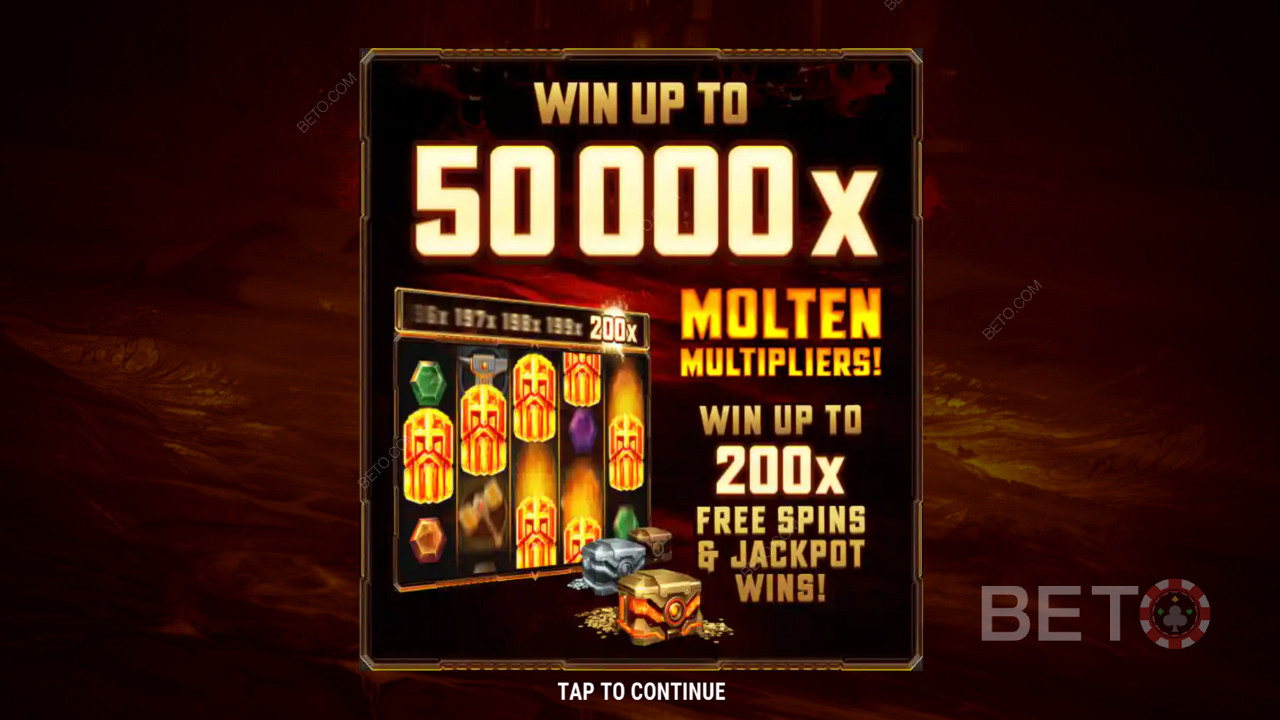 Вступительный экран Fire Forge показывает джекпот 50 000x