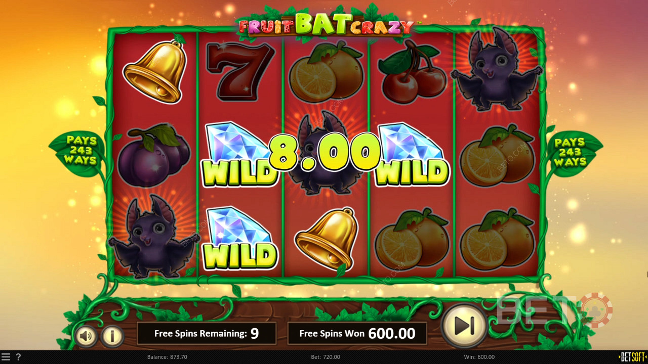 Использование бриллиантовых вайлдов в игре Fruit Bat Crazy