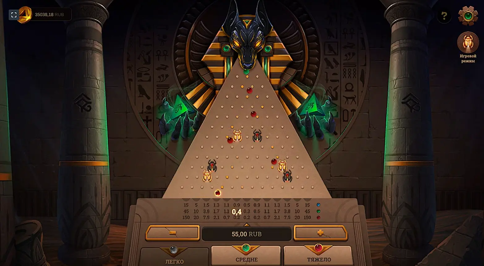 Дизайн и интерфейс игры ANUBIS Plinko