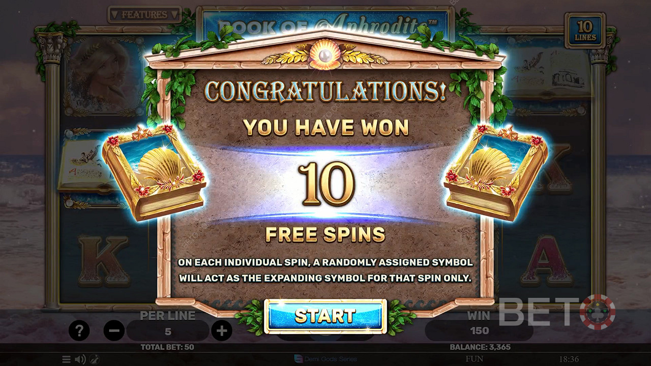 Enjoy 10 Free Spins with Expanding symbols in the Book of Aphrodite slot